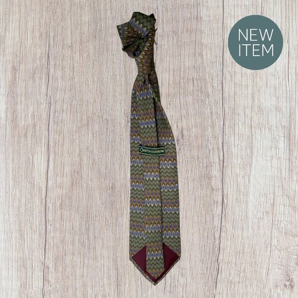 Croft & Barrow Zigzag Pattern Silk Tie - Green Yellow & Blue - Picture 6 of 12